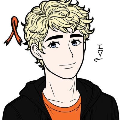 teen boy with short curly hair realistic