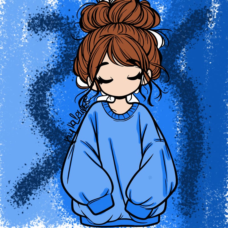 girl with baggy sweatshirt and messy bun