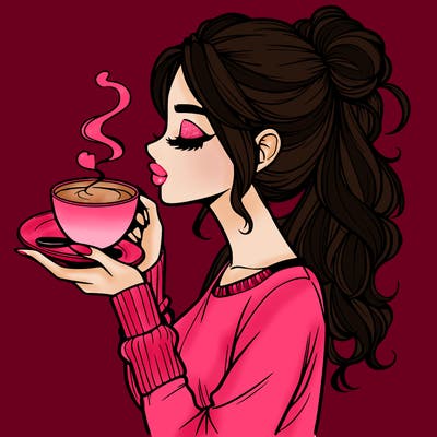 realistic girl drinking coffee