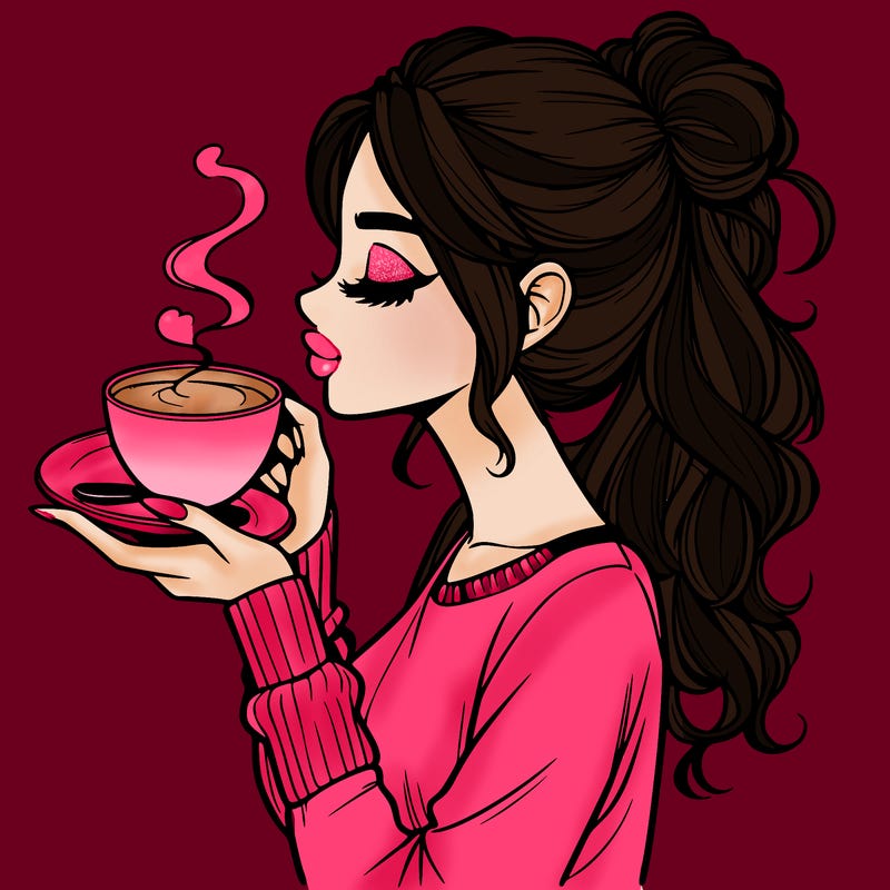 realistic girl drinking coffee