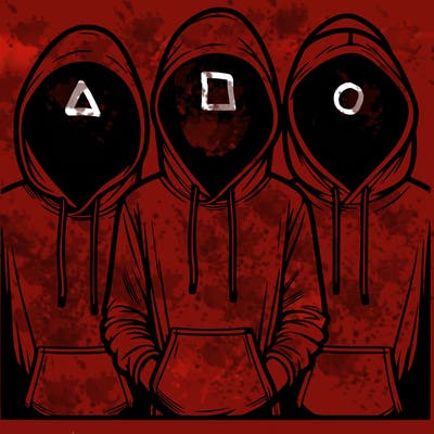 3 faceless people in  hoodies