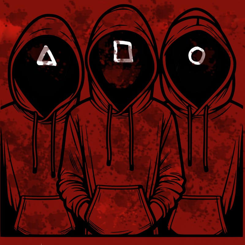 3 faceless people in  hoodies
