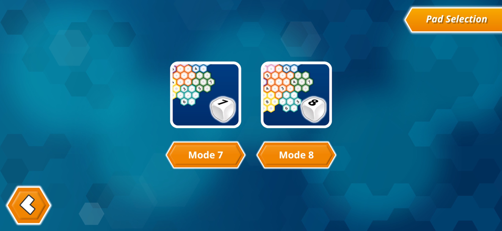 HexRoller - HexRoller pad selection screen showing game mode 7 and mode 8 options