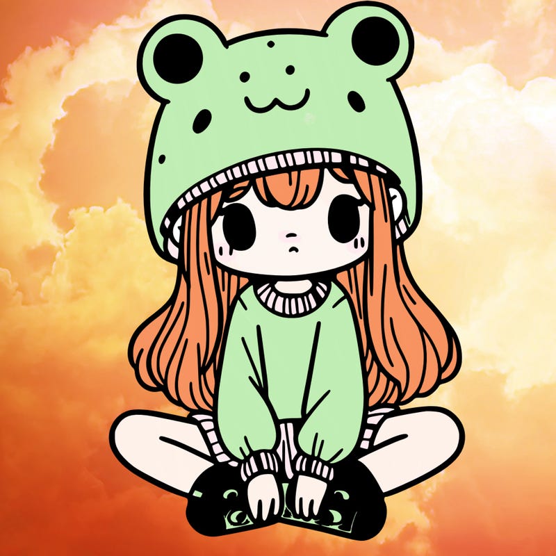 a girl wearing a frog hat and some frog socks