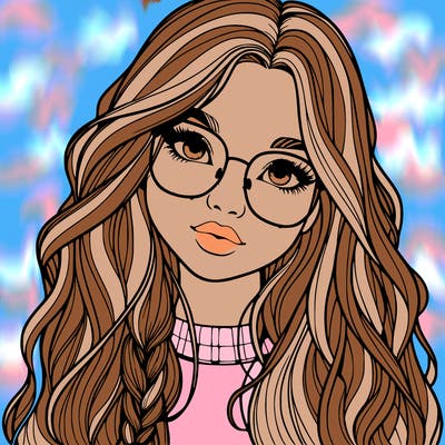 girl with long hair and freckles and glasses realistic