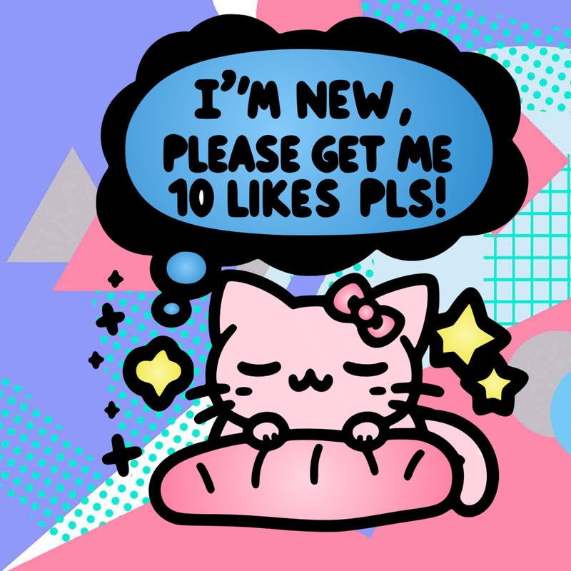 kitty taking a nap dream talking and saying "i'm new, please get me at least 10 likes pls!!"