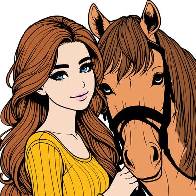 realistic girl with horse