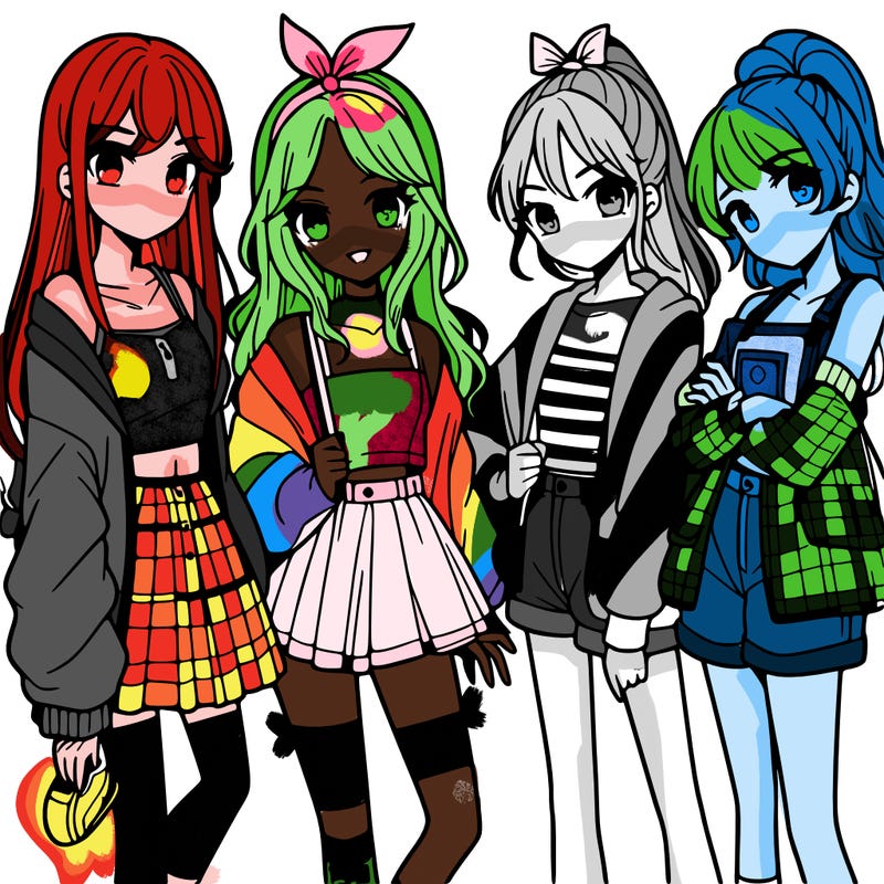 teen manga girls group of 4