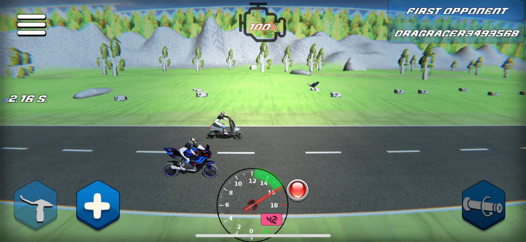 Drag Bike: Nitro Racing - Gameplay of Drag Bike Nitro Racing showing a motorcycle drag race on an asphalt track with game UI