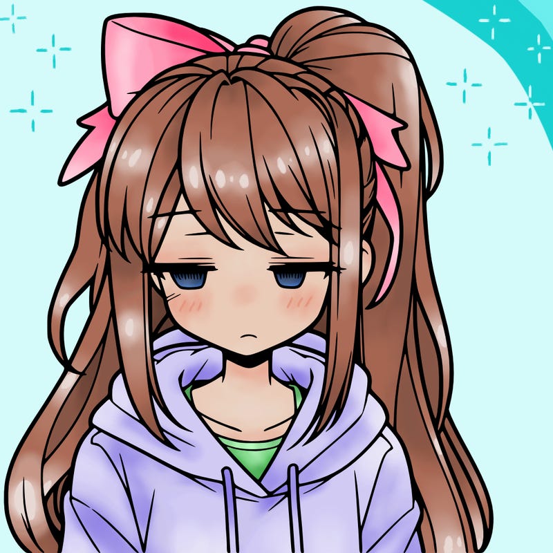 tired anime girl in hoodie and over-the-shoulder ponytail