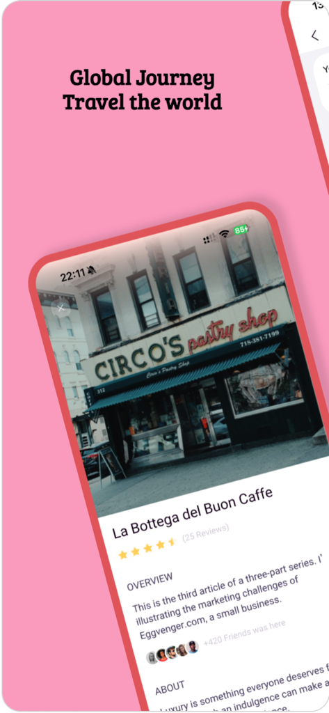 FreeRoam-Locate camping spots - FreeRoam mobile app interface for virtual global travel and city exploration