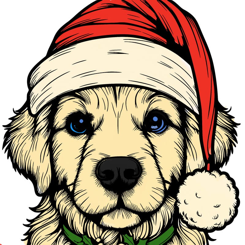 realistic dog with a christmas hat