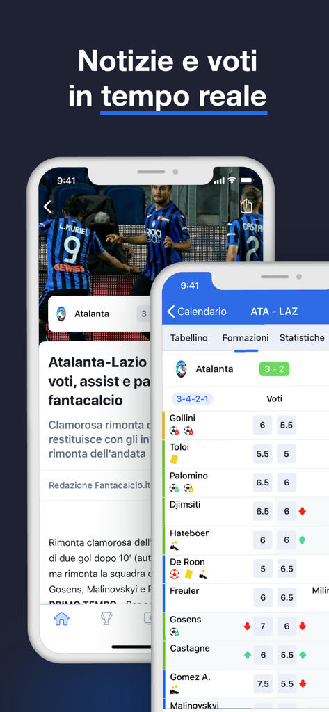 Real-time news and player ratings on the Fantacalcio app for Serie A