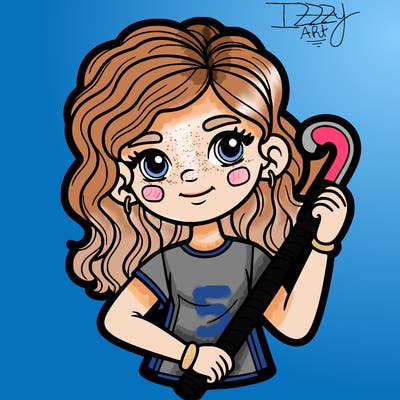 field hockey player with wavy hair