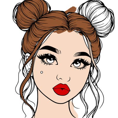 realistic girl with two buns on her hair and lips