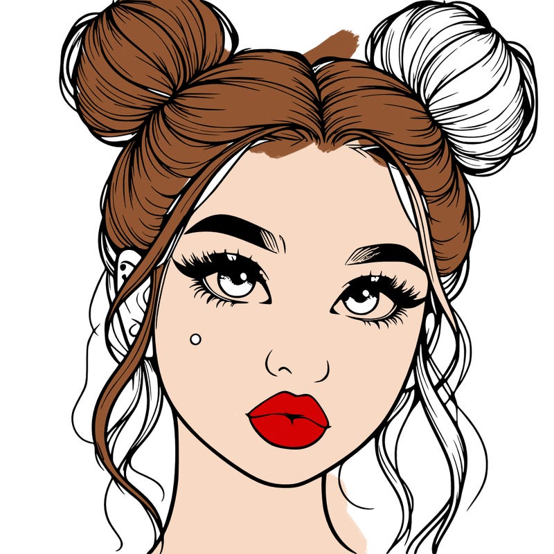 realistic girl with two buns on her hair and lips