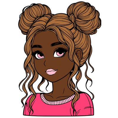 realistic girl with two buns in her hair
