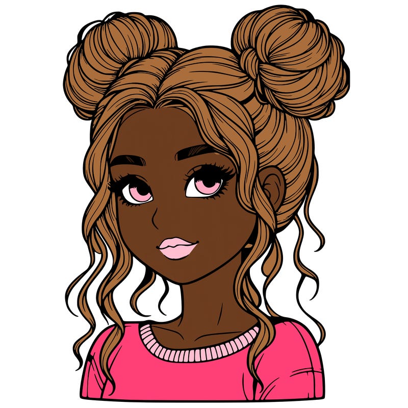 realistic girl with two buns in her hair