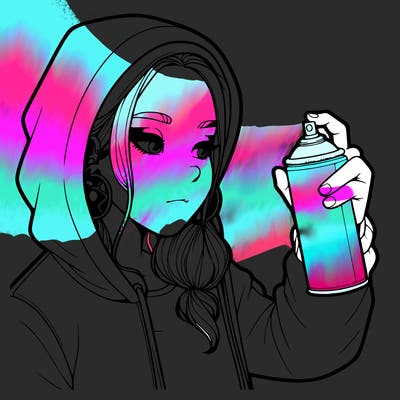 a realistic girl, spray painting