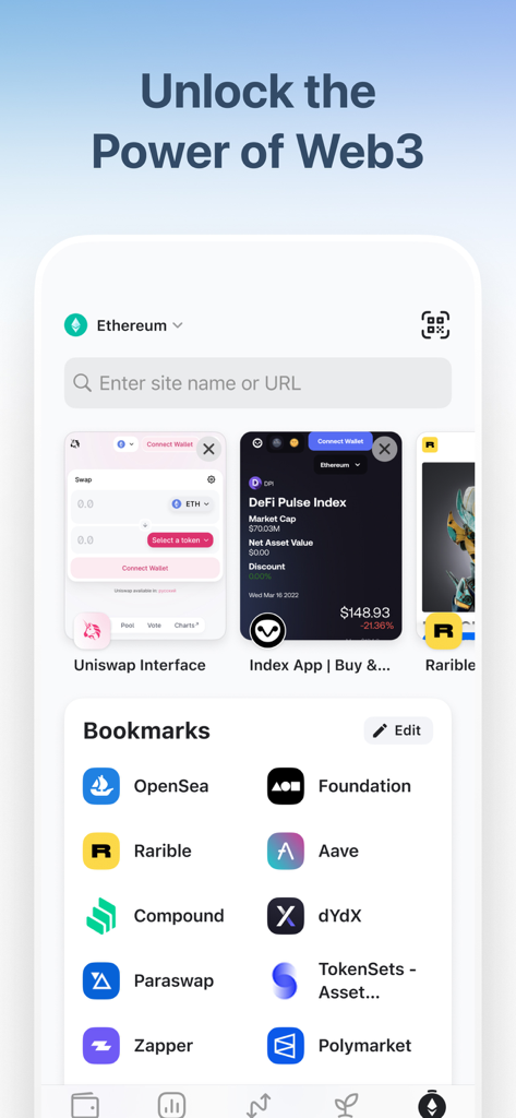 MEW crypto wallet: DeFi Web3 - MEW wallet app Web3 browser showing DeFi and NFT bookmarks.
