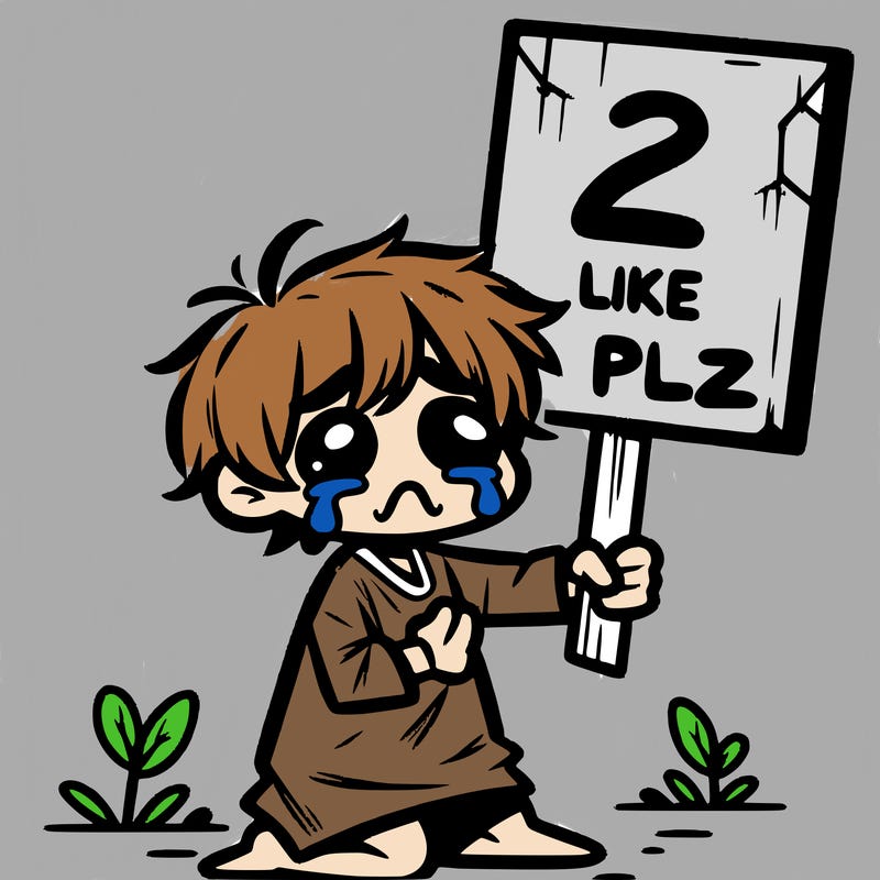 small poor toddler crying with sign that says 2 like plz