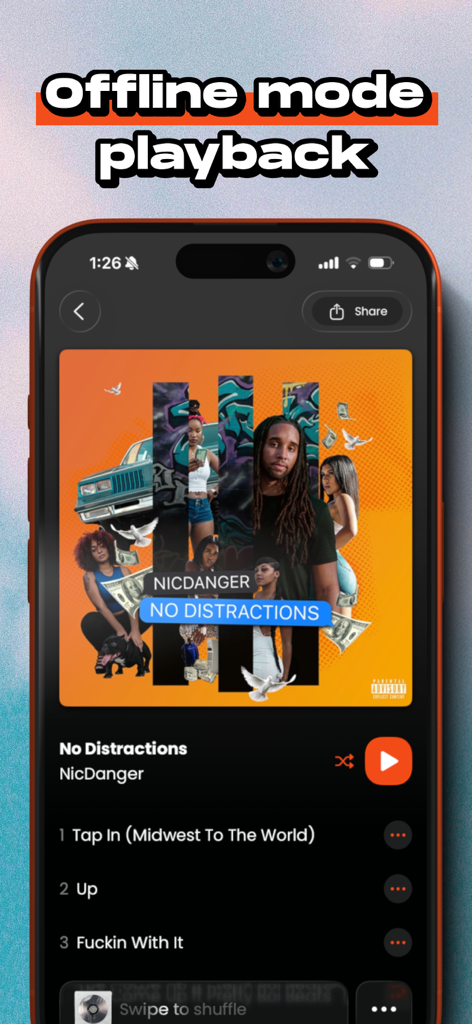 MP3 Player - Tape Eater - Tape Eater music player interface showing offline mode playback for a hip hop mixtape