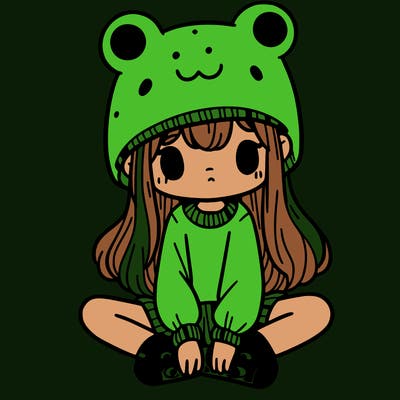 a girl wearing a frog hat and some frog socks