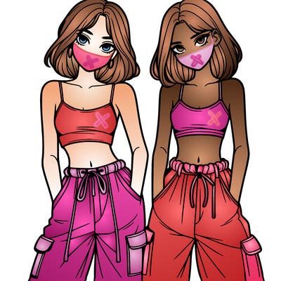 two girls with crop top with baggy pants