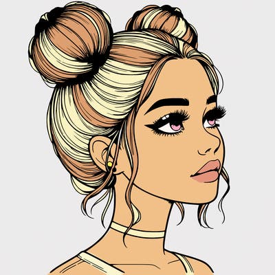 realistic girl with buns on the top of her head
