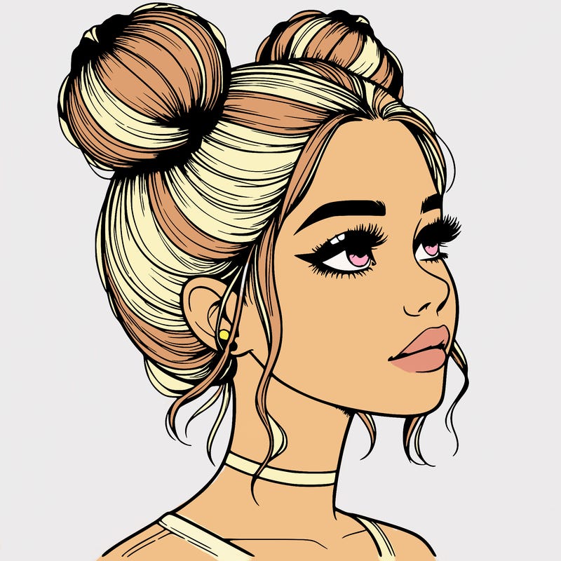 realistic girl with buns on the top of her head