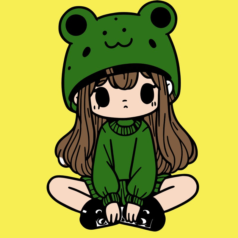 a girl wearing a frog hat and some frog socks