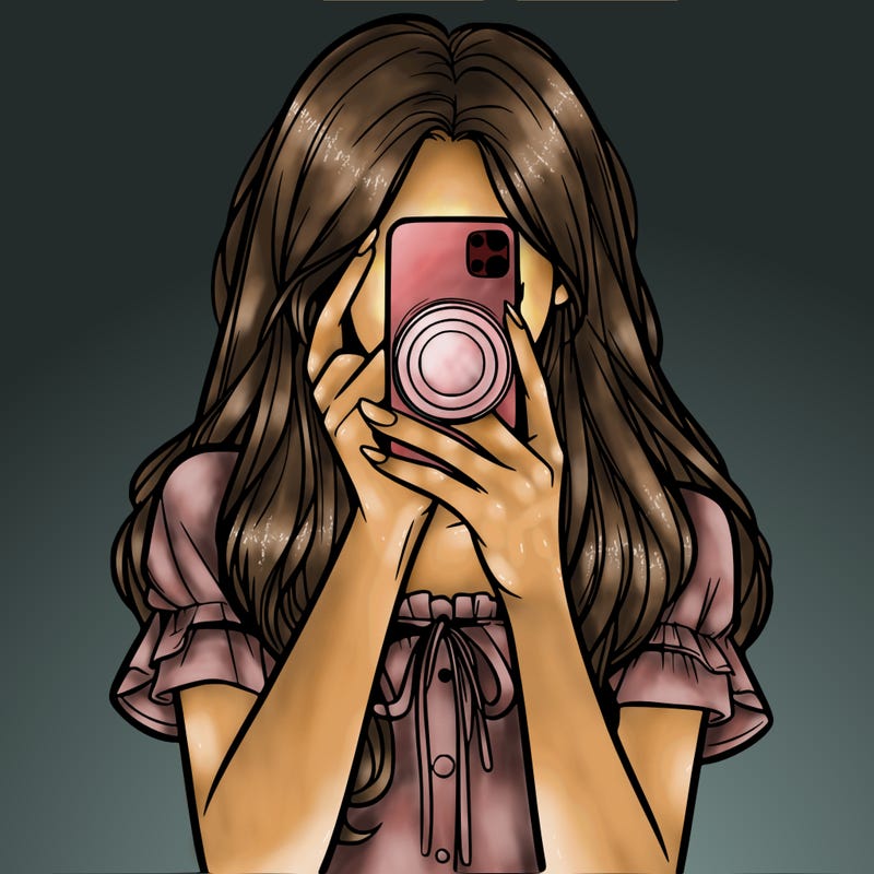 a realistic girl holding her phone taking pictures