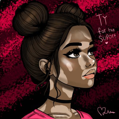 realistic girl with buns on the top of her head