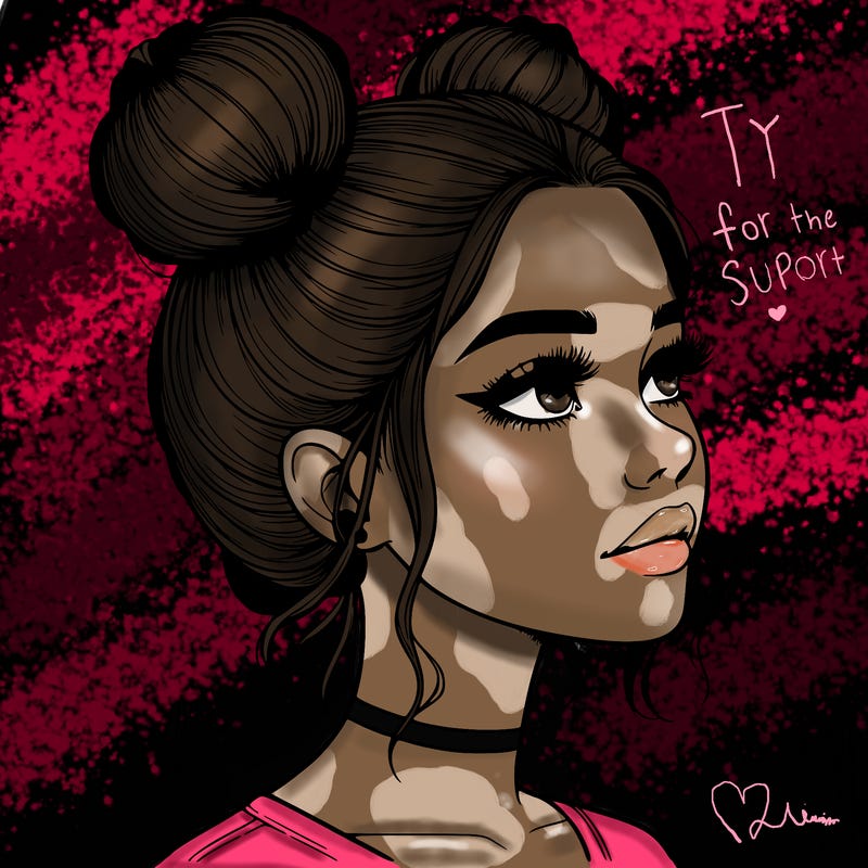 realistic girl with buns on the top of her head