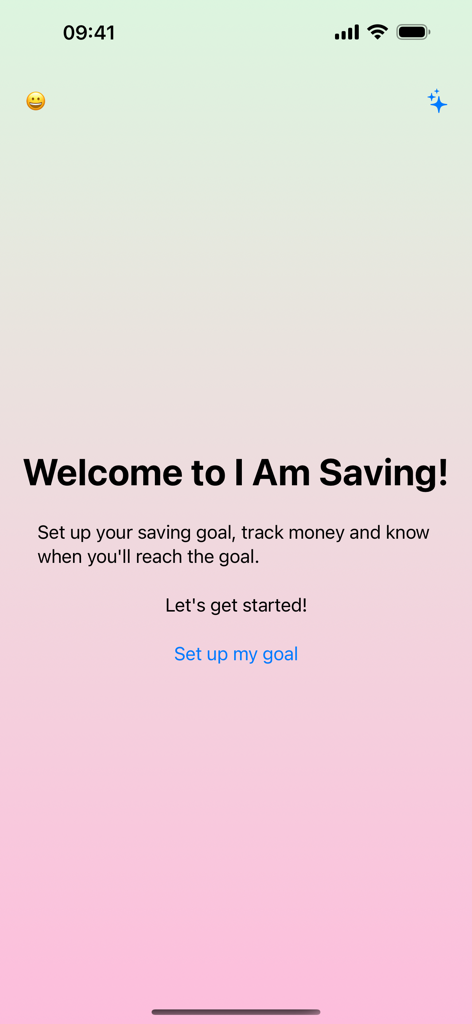 I Am Saving - I Am Saving app welcome screen with a button to set up a new saving goal on a soft gradient background