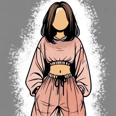 realistic girl faceless with baggy pants and a crop top