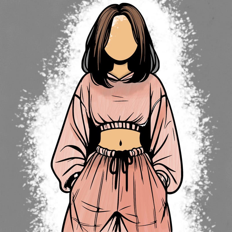 realistic girl faceless with baggy pants and a crop top