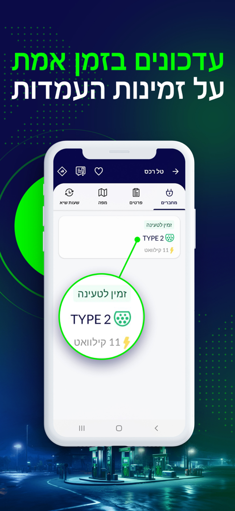 ON-EV - Mobile app screen showing real-time availability of electric vehicle charging stations