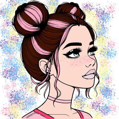 realistic girl with buns on the top of her head
