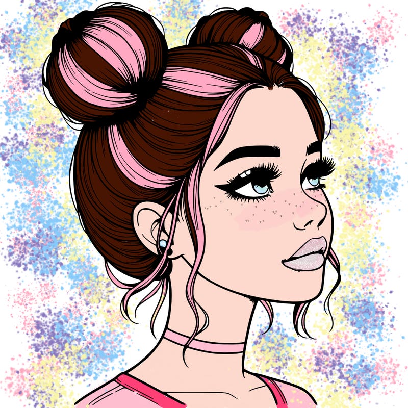 realistic girl with buns on the top of her head