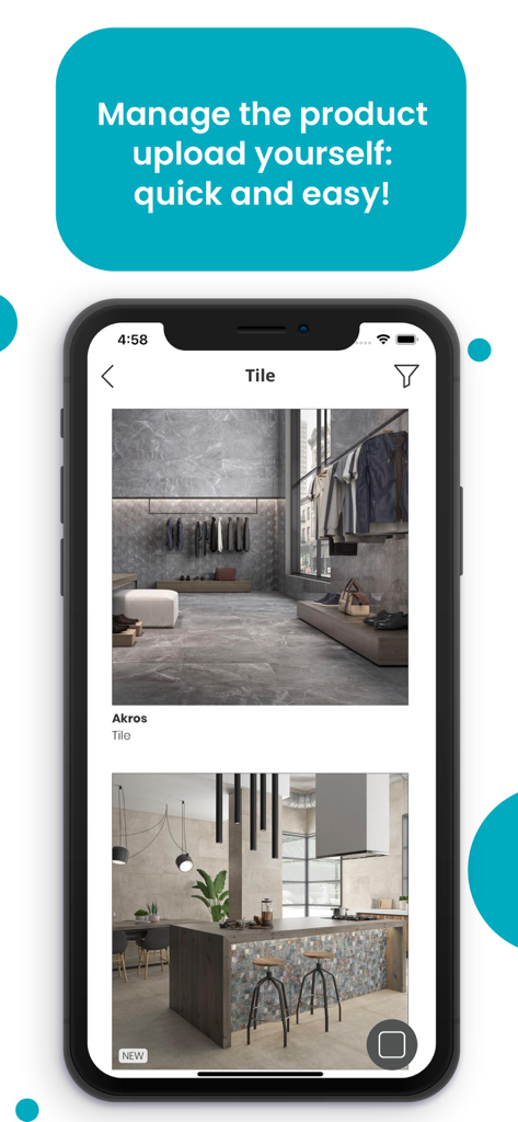 Mobile app interface for managing a professional product catalog with high quality images