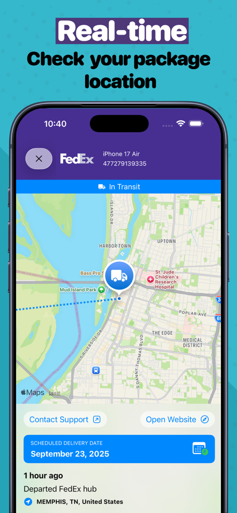 Deliveries Package Tracker - Real time map showing FedEx package location and delivery status in the Deliveries app
