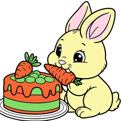 rabbit eating a carrot cake