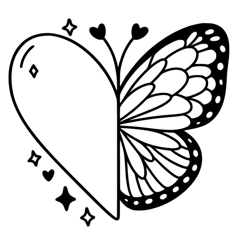 basic heart half butterfly