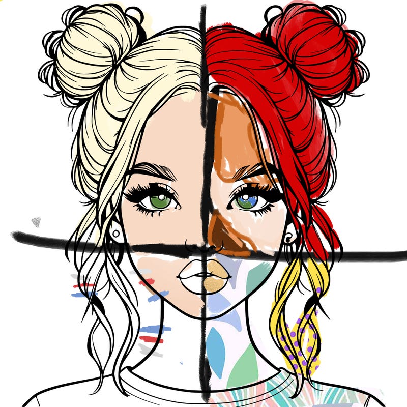 realistic girl with two buns in hair and lips