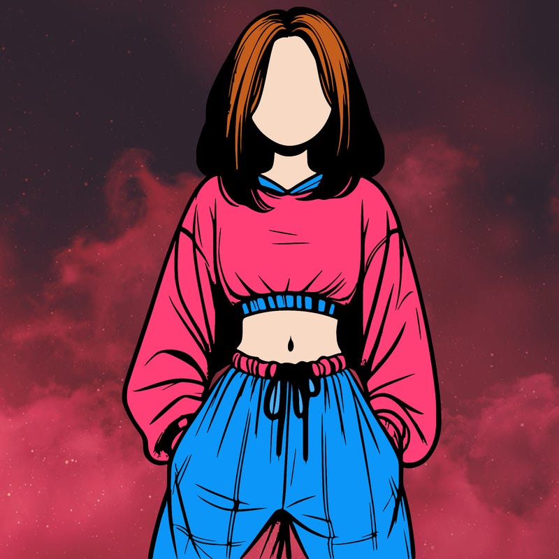 realistic girl faceless with baggy pants and a crop top