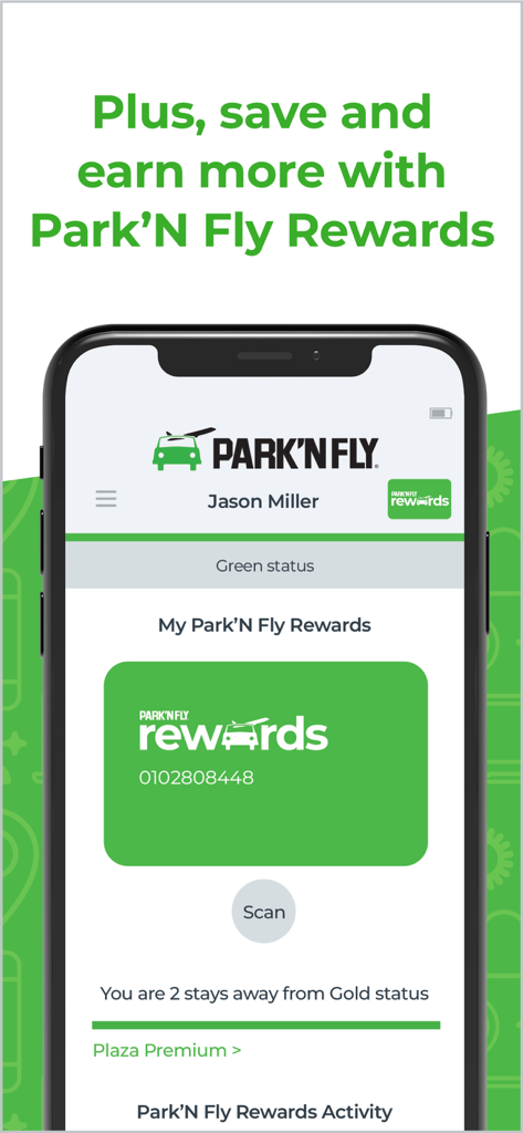 Park’N Fly Canada - Park N Fly Canada mobile app rewards dashboard showing membership status and digital card