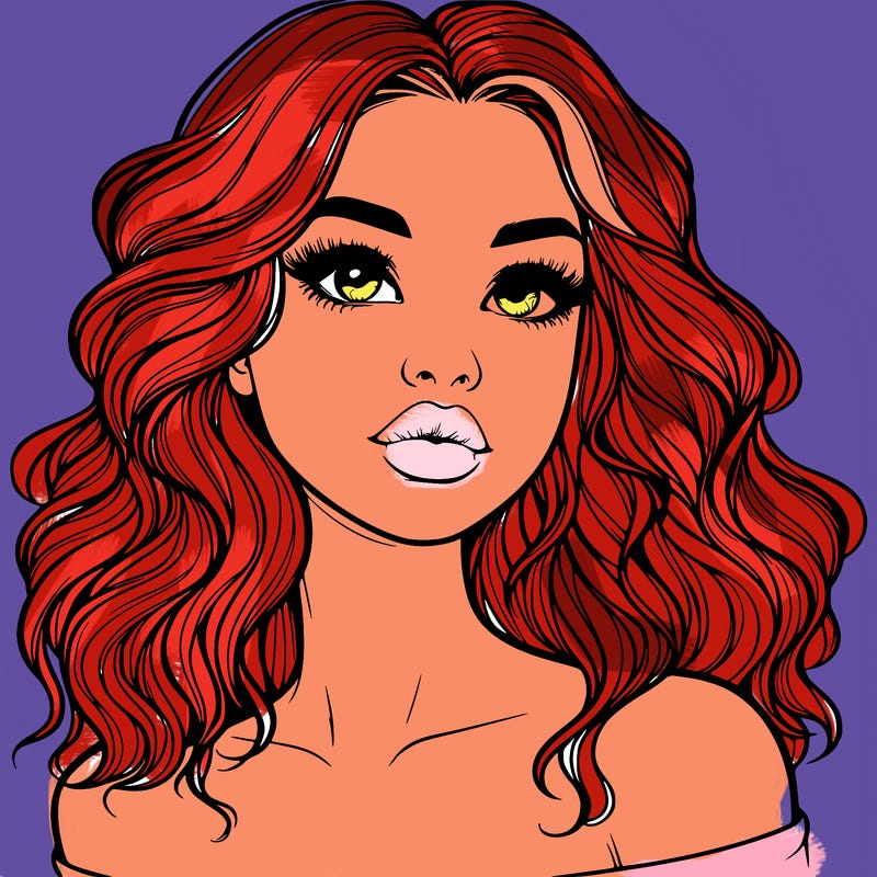 realistic girl with wavy hair and lips