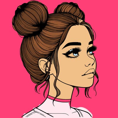 realistic girl with buns on the top of her head
