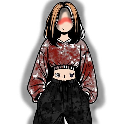 realistic girl faceless with baggy pants and a crop top